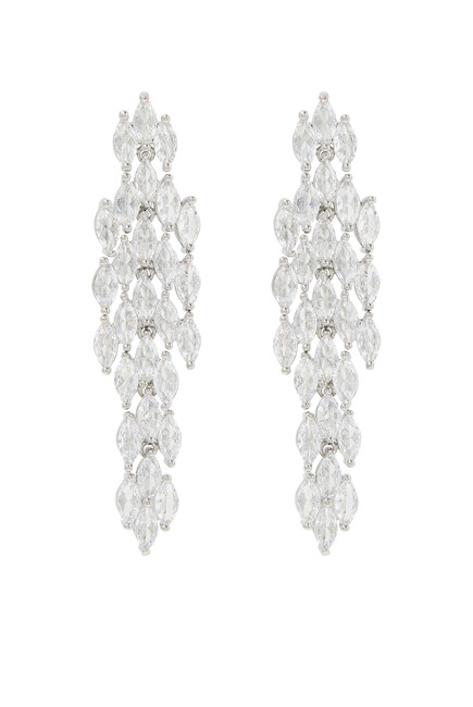 Graduated Marquise Drop Earrings, Rhodium-Plated Brass & Cubic Zirconia